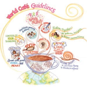 |logo for World Cafe 0 TSI 2021|World Cafe logo - coffee sup on a globe